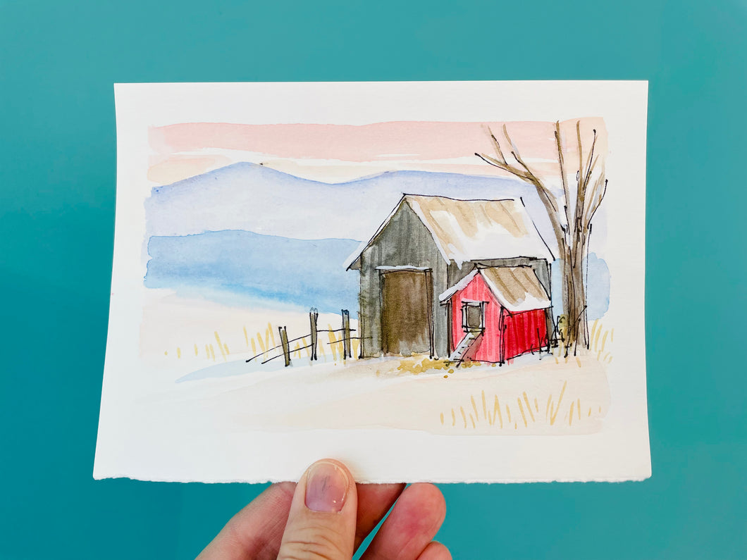 Small Winter Landscape Watercolor Paintings