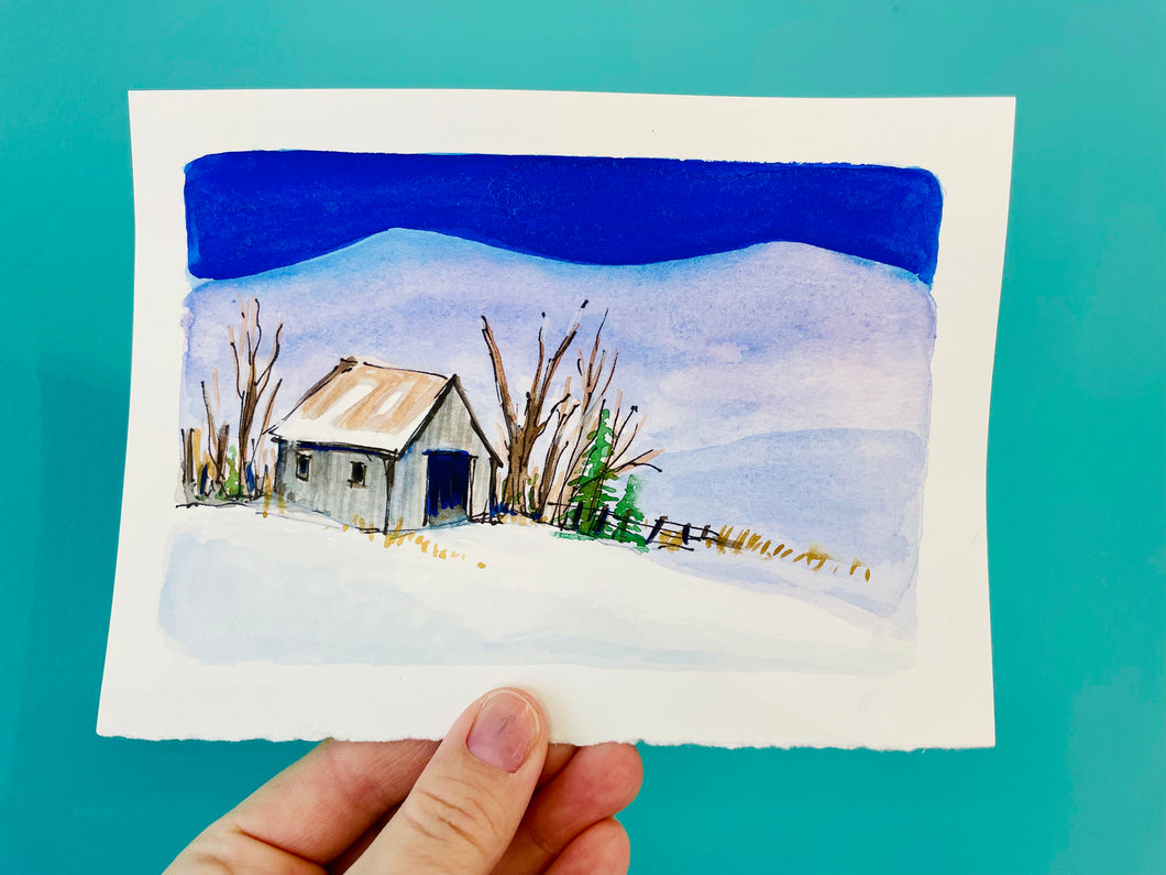 Small Winter Landscape Watercolor Paintings