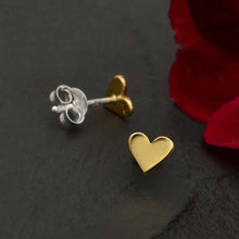 Load image into Gallery viewer, Silver, Bronze or Gold Tiny Heart Stud Earrings 5x5mm: Recycled Sterling Silver
