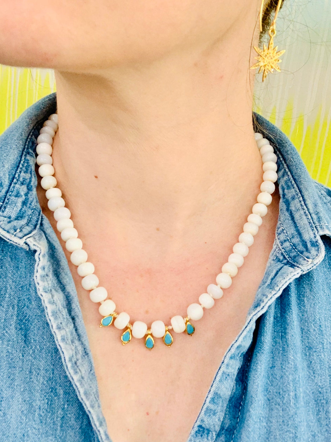 White Opal Turquoise Drop Necklace